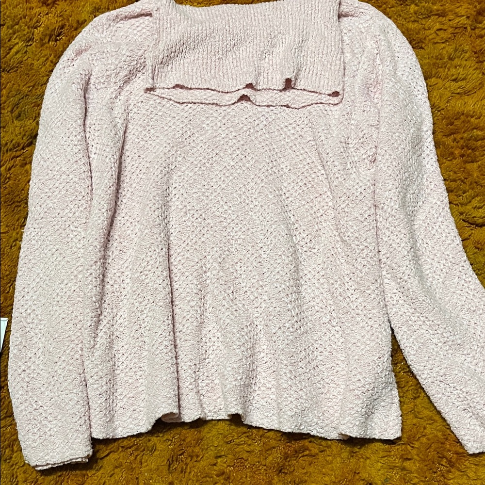 Sigrid Olsen Pale Pink Knit Cowl Sweater with Ruffle Trim